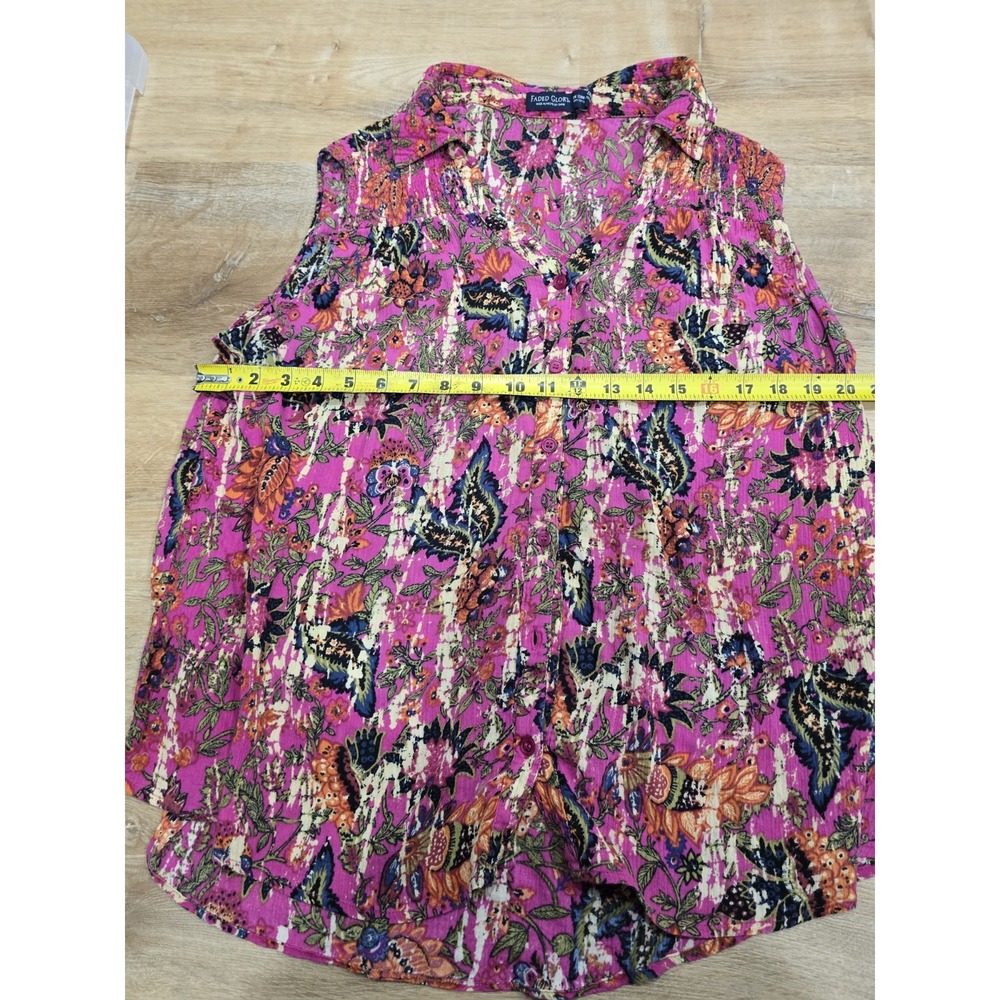 Faded Glory 2X (18W-20W) Sleeveless V-NeckBlouse Pink Floral Rockin Rose 100%